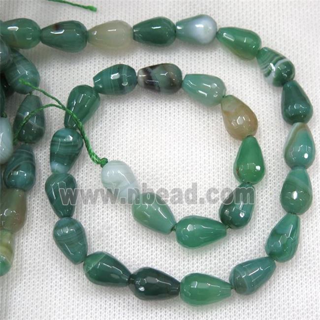 green stripe Agate beads, faceted teardrop