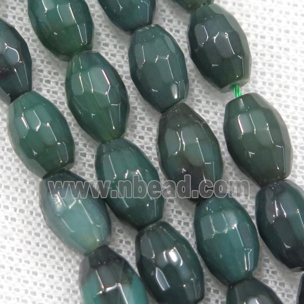 green Agate beads, faceted barrel