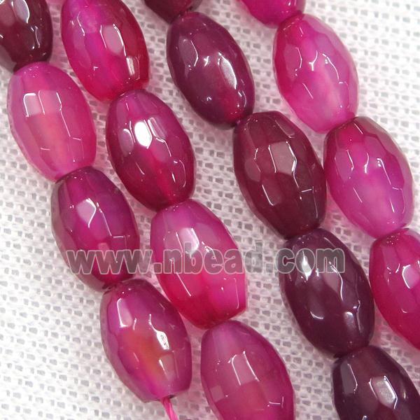 hotpink Agate beads, faceted barrel