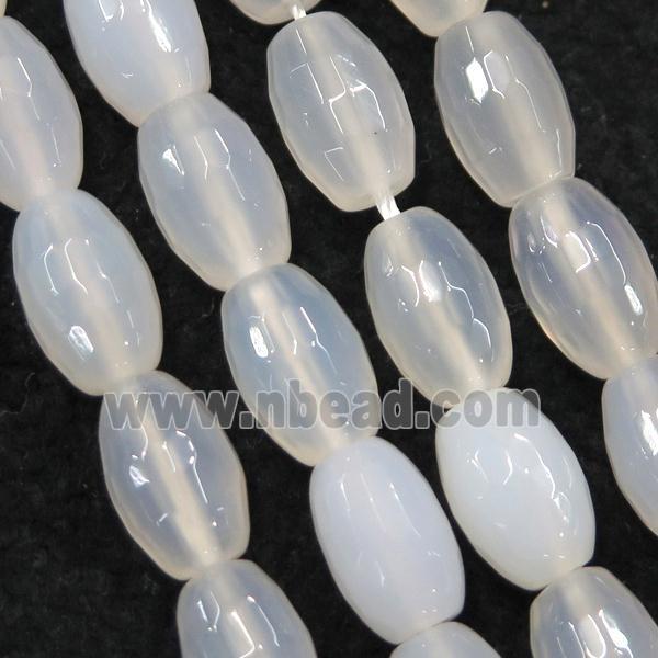 white Agate beads, faceted barrel
