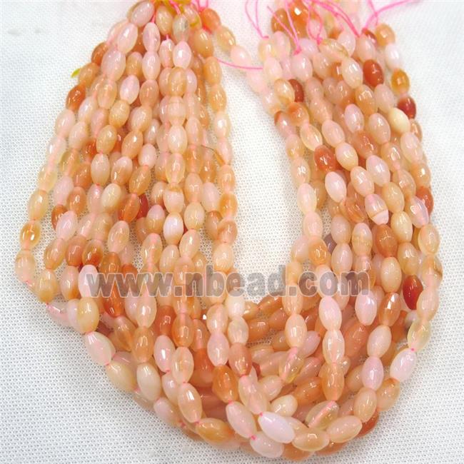 pink Agate beads, faceted barrel