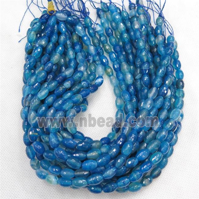 blue Agate beads, faceted barrel