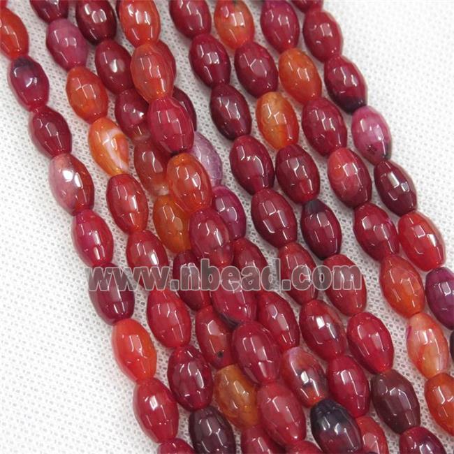 red Agate beads, faceted barrel