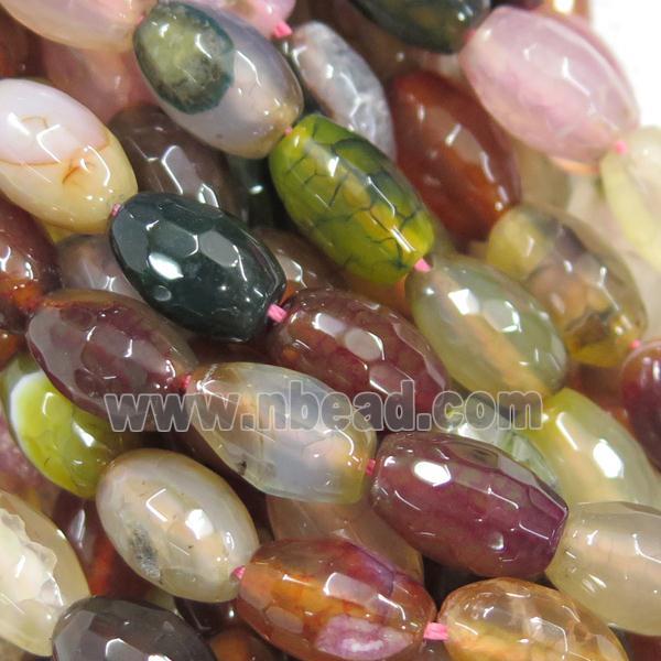 Agate beads, faceted rice, mixed color