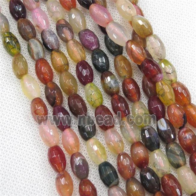 Agate beads, faceted rice, mixed color