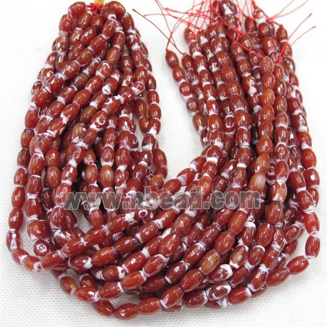 red Agate beads, faceted barrel