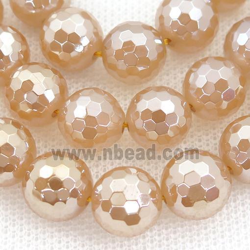 champagne Agate beads, faceted round, electroplated