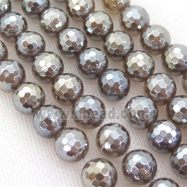gray agate beads, faceted round, electroplated