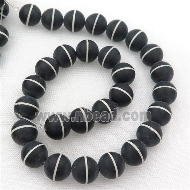 Round Black Onyx Agate Beads Line Matte