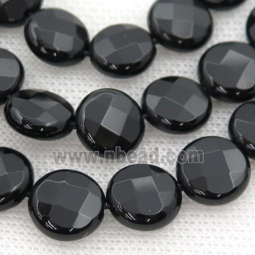 black onyx agate beads, faceted coin
