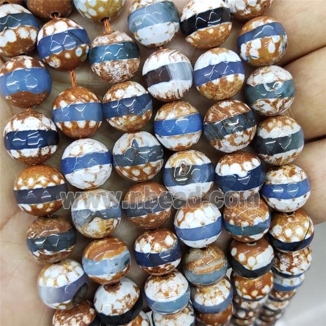 Tibetan Style Agate Beads Blue Faceted Round