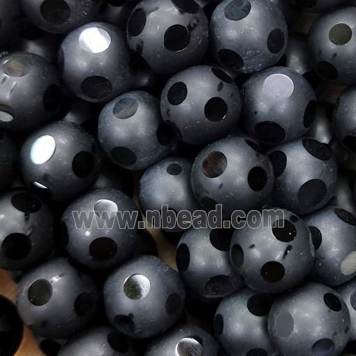black Agate beads, faceted round, matte