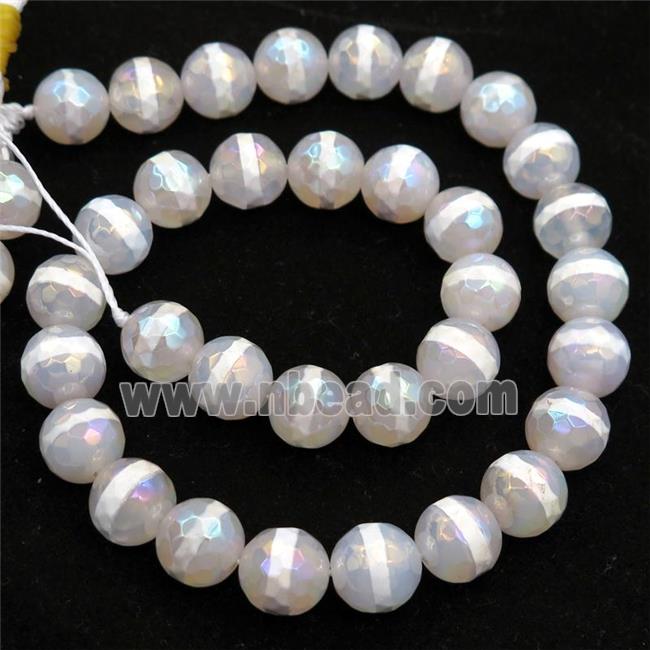 Tibetan Agate beads, faceted round, AB color electroplated
