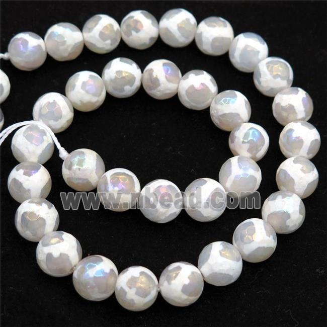 Tibetan Agate beads, faceted round, AB color electroplated