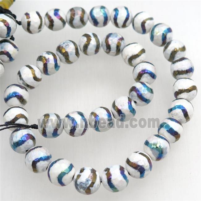 faceted round Tibetan Agate beads, wave, AB color electroplated