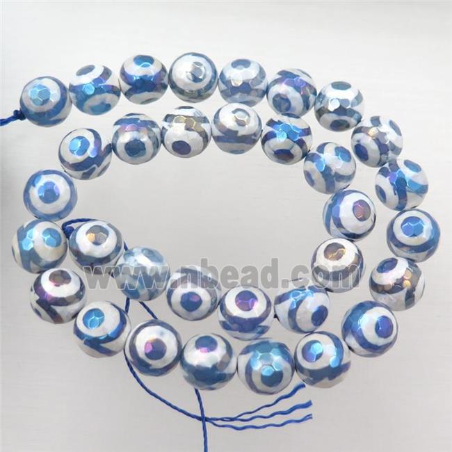 faceted round Tibetan Agate beads, blue, eye, AB color electroplated