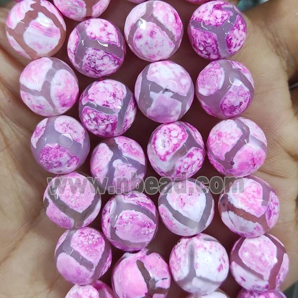 faceted round Tibetan Agate beads, hotpink dye