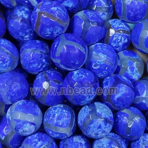 faceted round Tibetan Agate beads, blue dye