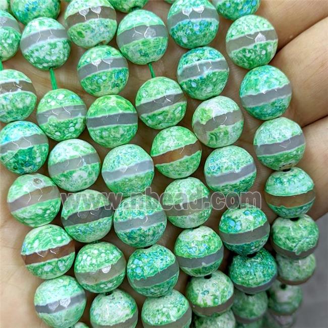 Tibetan Agate Beads Faceted Round Green Dye B-Grade