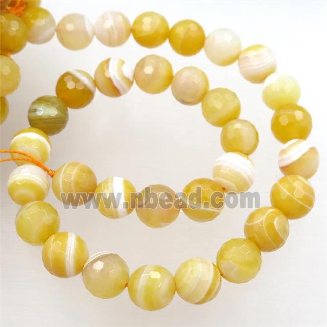 yellow striped Agate beads, faceted round