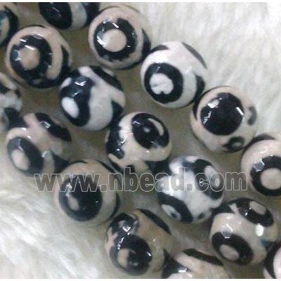 tibetan Agate Stone bead, faceted round, evil eye