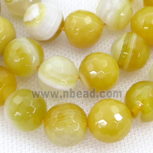 yellow striped Agate beads, faceted round