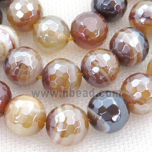 ambergold Striped Agate Beads, faceted round, light electroplated