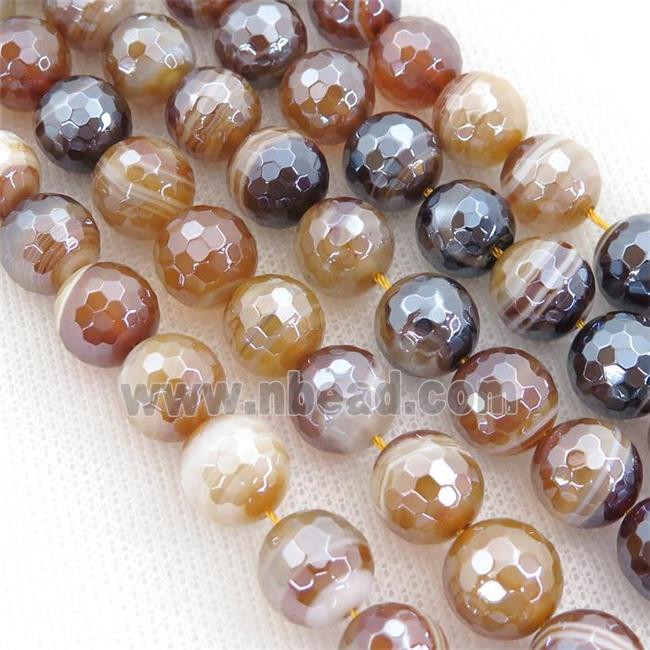 ambergold Striped Agate Beads, faceted round, light electroplated