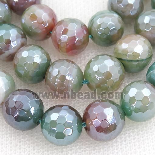 Striped Agate Beads, faceted round, light electroplated