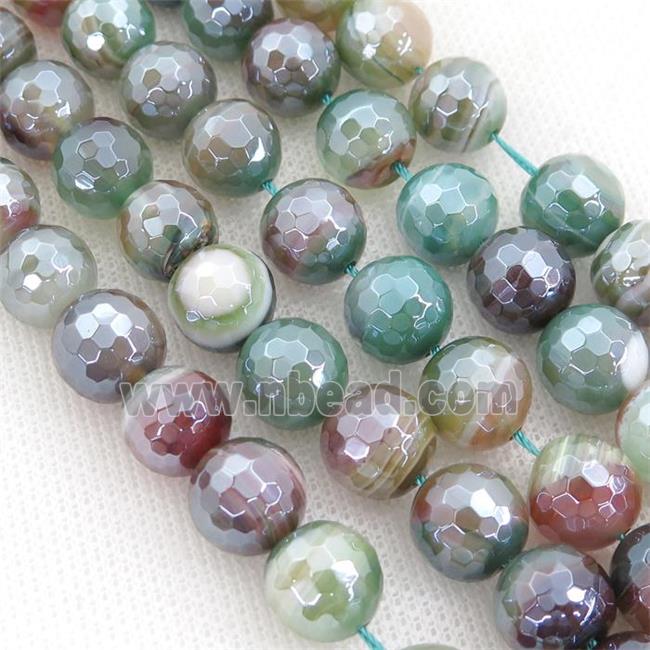 Striped Agate Beads, faceted round, light electroplated