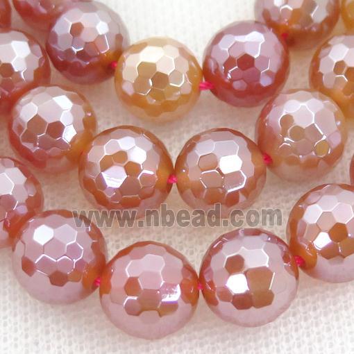 red Carnelian Agate Beads, faceted round, light electroplated