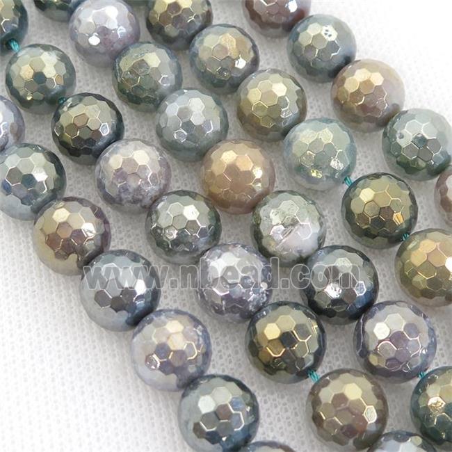 indian Agate Beads, faceted round, electroplated