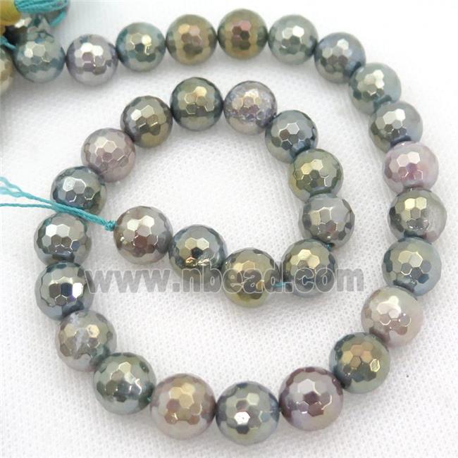 indian Agate Beads, faceted round, electroplated