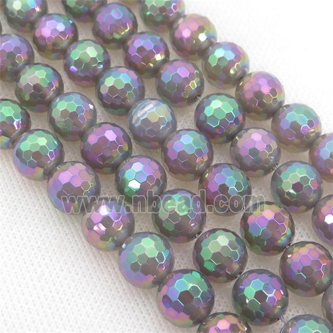 gray Agate Beads, faceted round, rainbow electroplated
