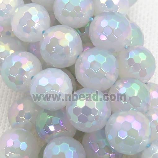 white Agate Beads, faceted round, AB-color electroplated