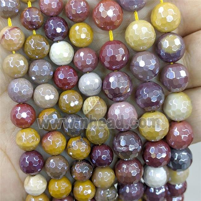 faceted round Mookaite Beads, electroplated