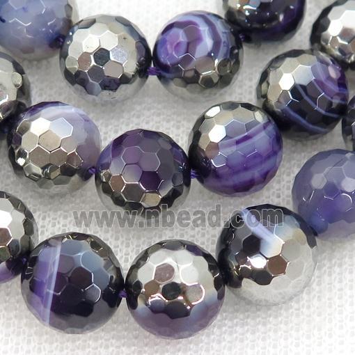 purple striped Agate Beads, half silver electroplated
