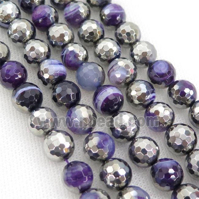 purple striped Agate Beads, half silver electroplated
