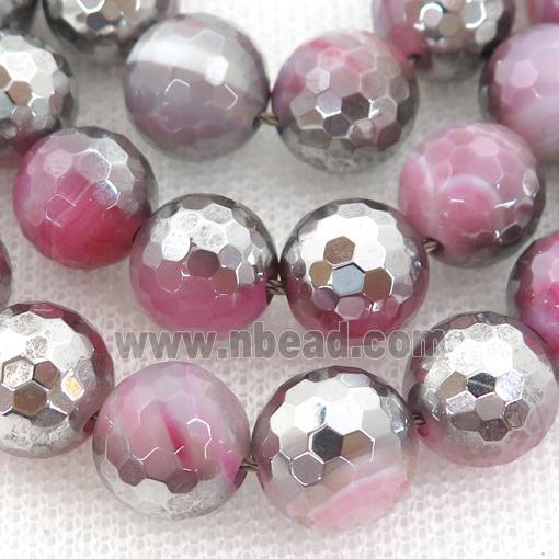 pink striped Agate Beads, half silver electroplated
