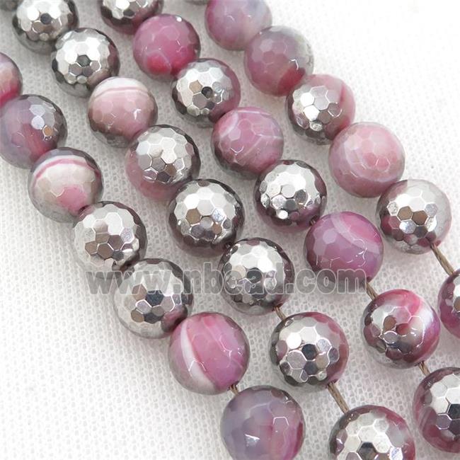 pink striped Agate Beads, half silver electroplated