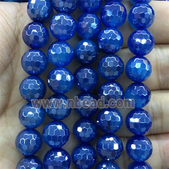 blue Agate Beads, faceted round, light electroplated