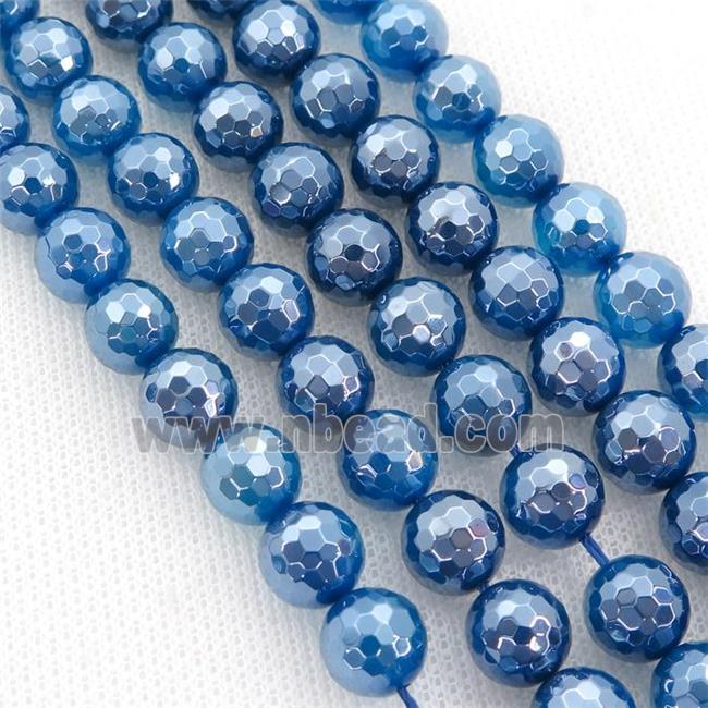 blue Agate Beads, faceted round, light electroplated