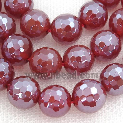 red Agate Beads, faceted round, light electroplated