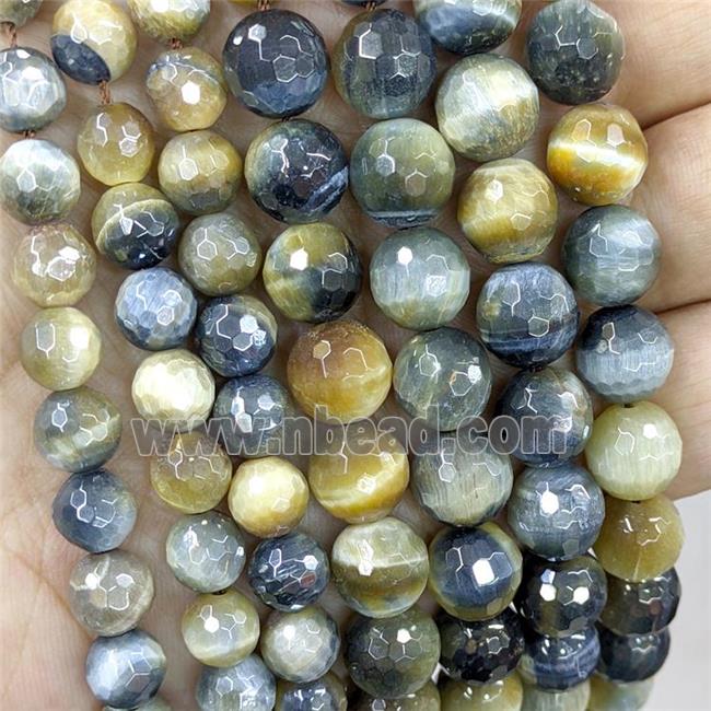 faceted round fancy Dream Tiger eye stone Beads, electroplated