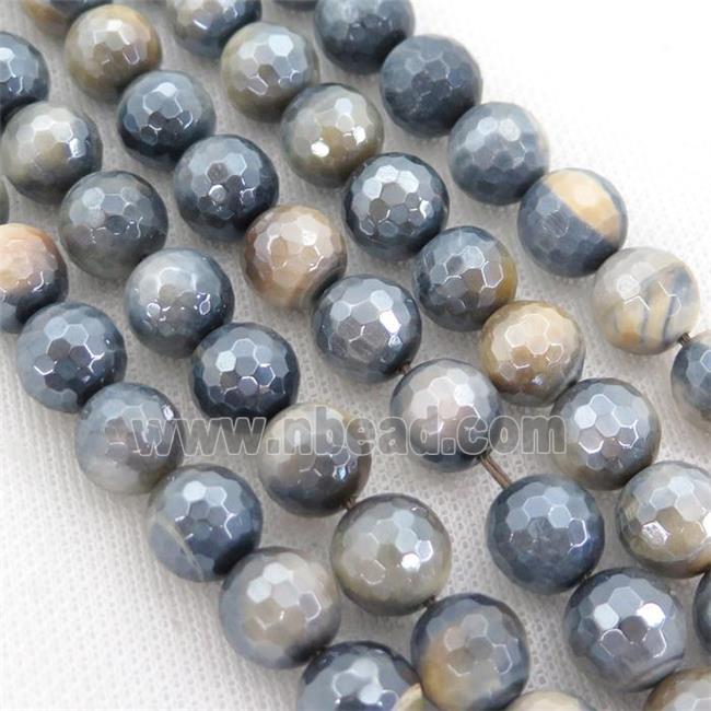 faceted round fancy Dream Tiger eye stone Beads, electroplated
