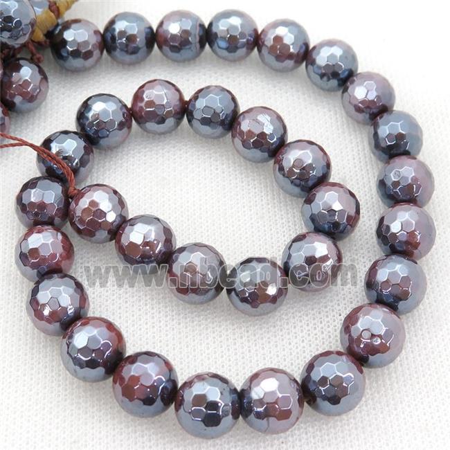 red Tiger eye stone Beads, faceted round, electroplated