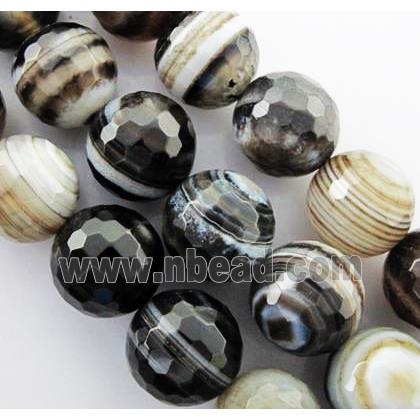 black Agate Stone beads, faceted round, stripe