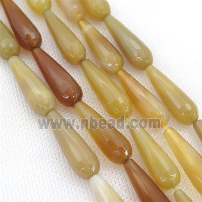 yellow Agate beads, faceted teardrop