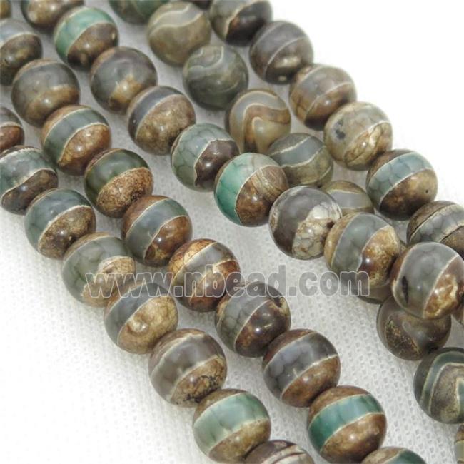 round khaki Tibetan Agate Beads, green line
