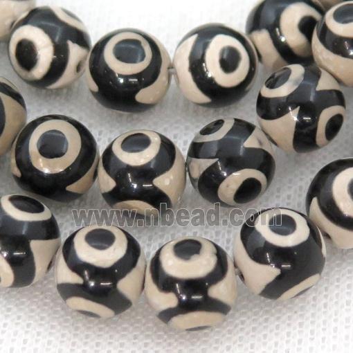 Tibetan Agate Beads Smooth Round Black White Evil Eye
